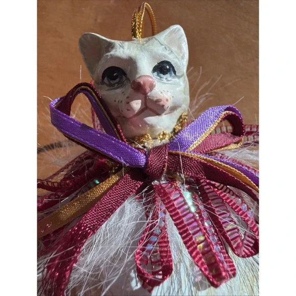 Pair Katherine's Collection Tabby CatFinial Jester Dangle Drop Ornament 2003